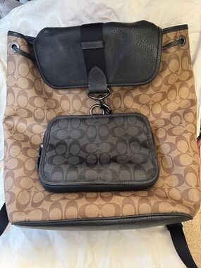 Coach Signature Canvas Backpack in Brown and Black